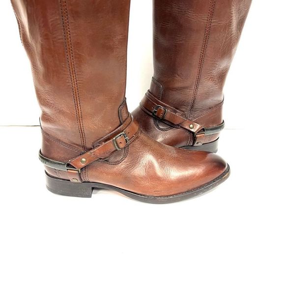 - Frye brown knee high equestrian style pull on leather boots Sz 8 - Picture 5 of 13